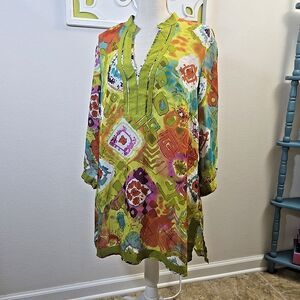 Unique Spectrum Tunic Blouse Cover Up Plus Sz 2X  Colorful Tie Dye Resort Wear